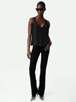 Discount Zadig & Voltaire Carys Diamanté Silk Top Black