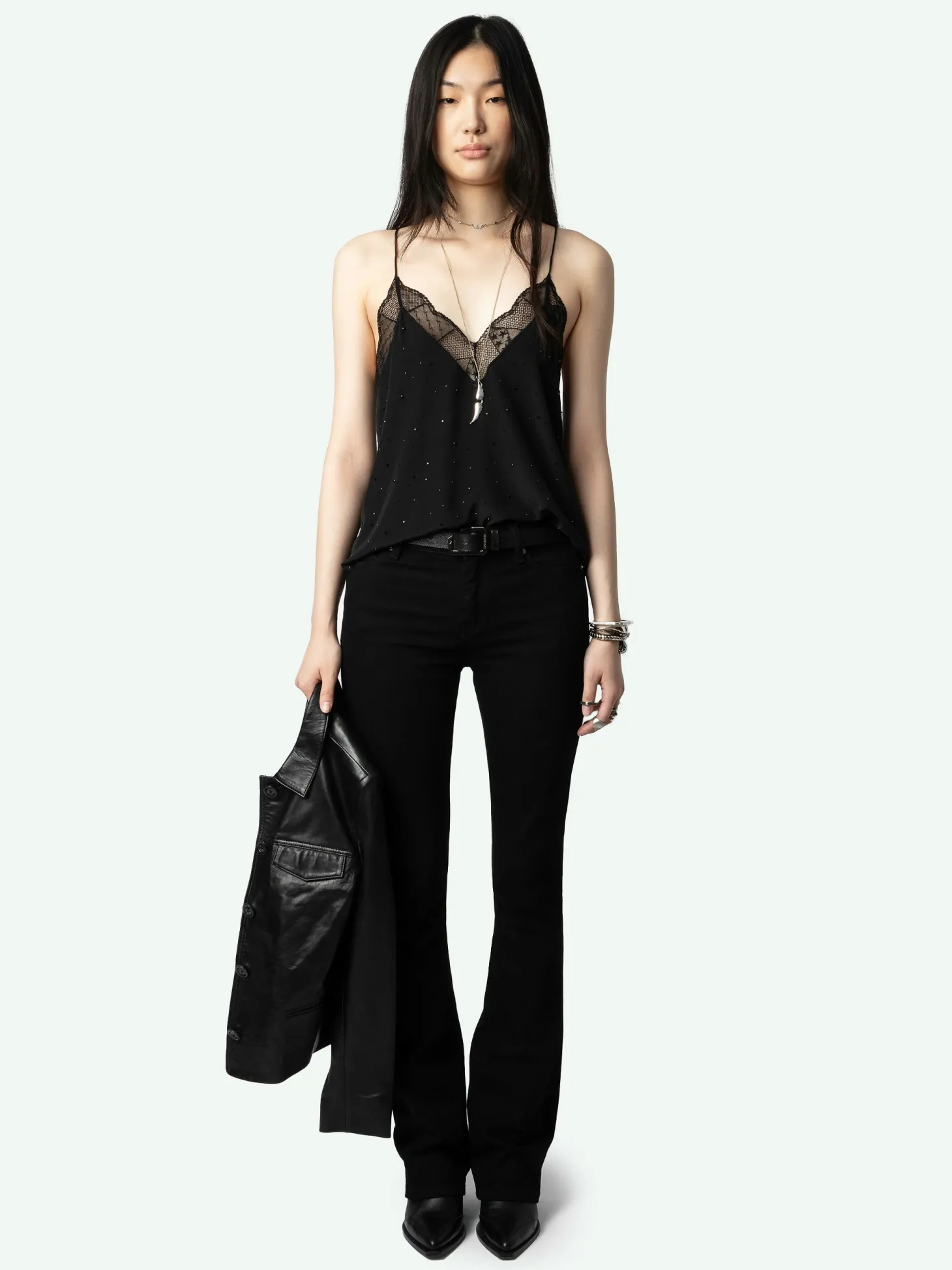 Best Zadig & Voltaire Christy Diamanté Silk CamisoleNEW Black