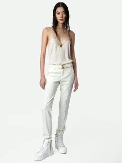 New Zadig & Voltaire Christy Silk CamisoleICONIC Ecru