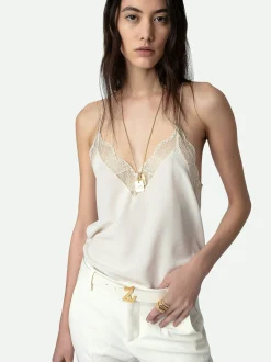 New Zadig & Voltaire Christy Silk CamisoleICONIC Ecru