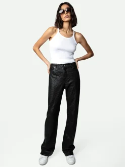 Flash Sale Zadig & Voltaire Evy Crinkled Leather Pants Black