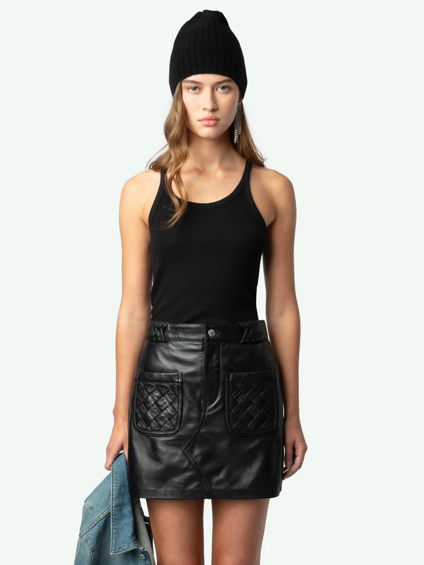 Outlet Zadig & Voltaire Joana Leather SkirtNEW Black