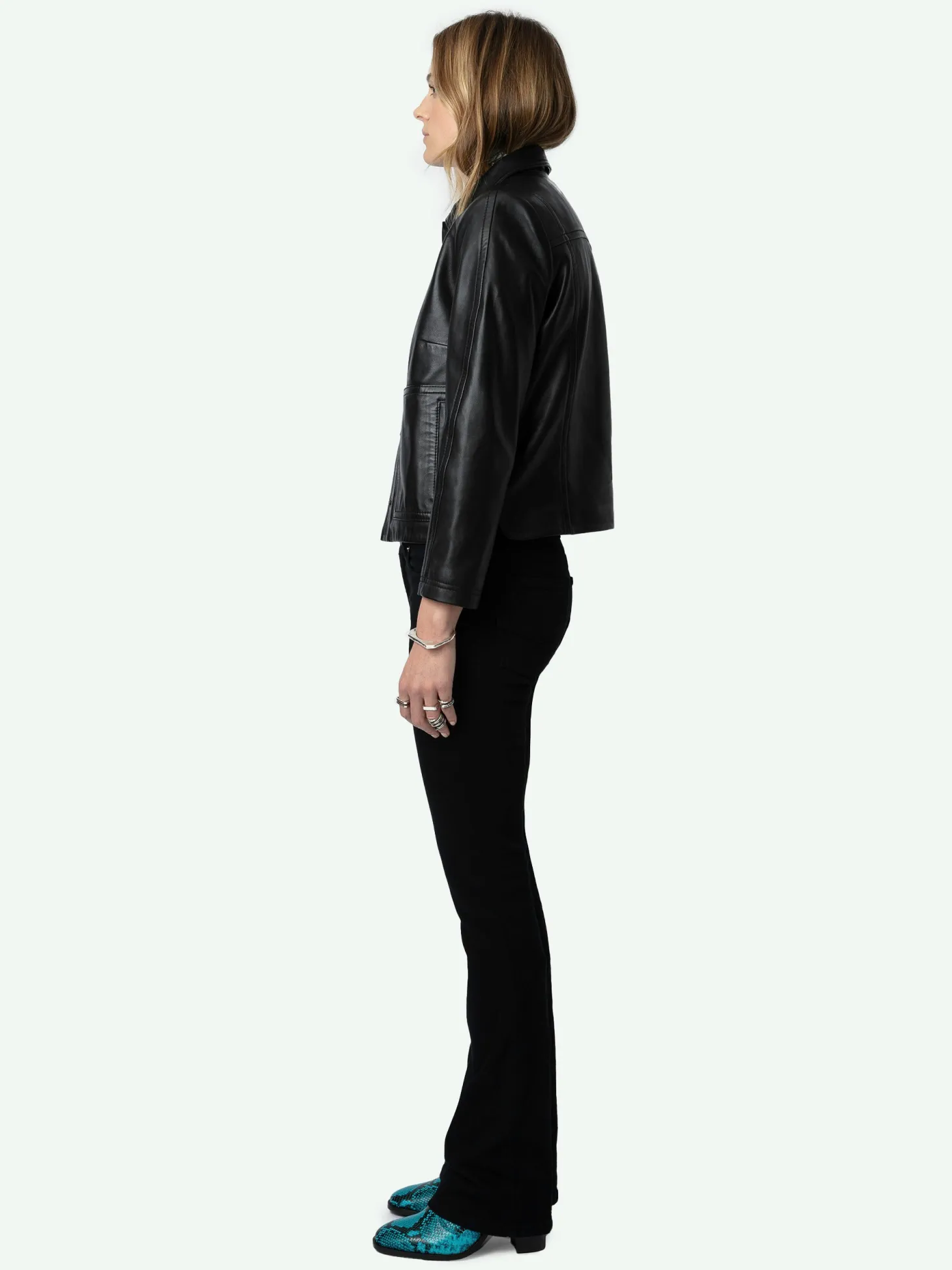 New Zadig & Voltaire Litchi Leather Jacket Black