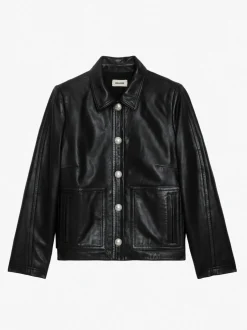 New Zadig & Voltaire Litchi Leather Jacket Black