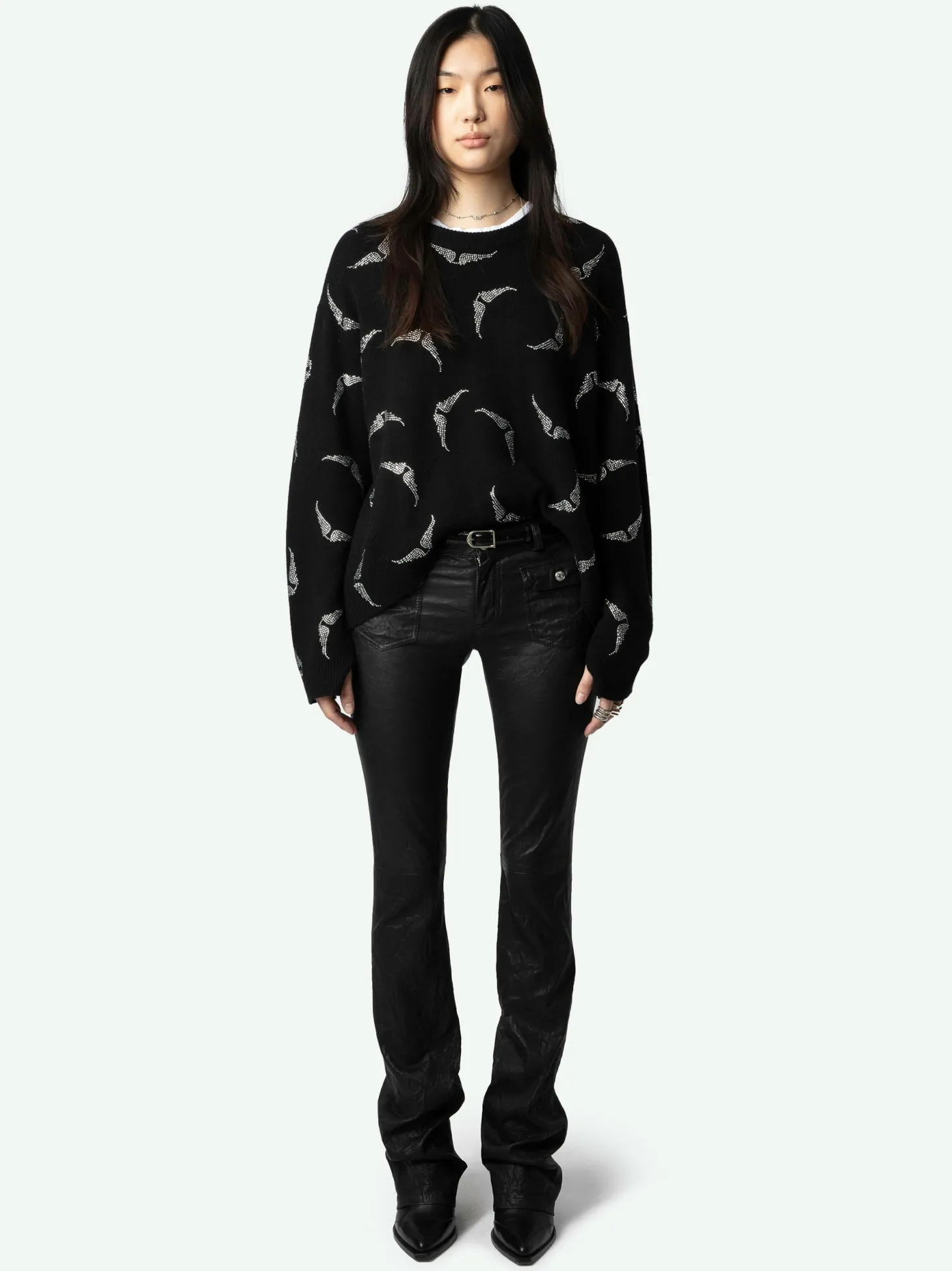 Best Zadig & Voltaire Markus Diamanté Wings Cashmere SweaterNEW Black