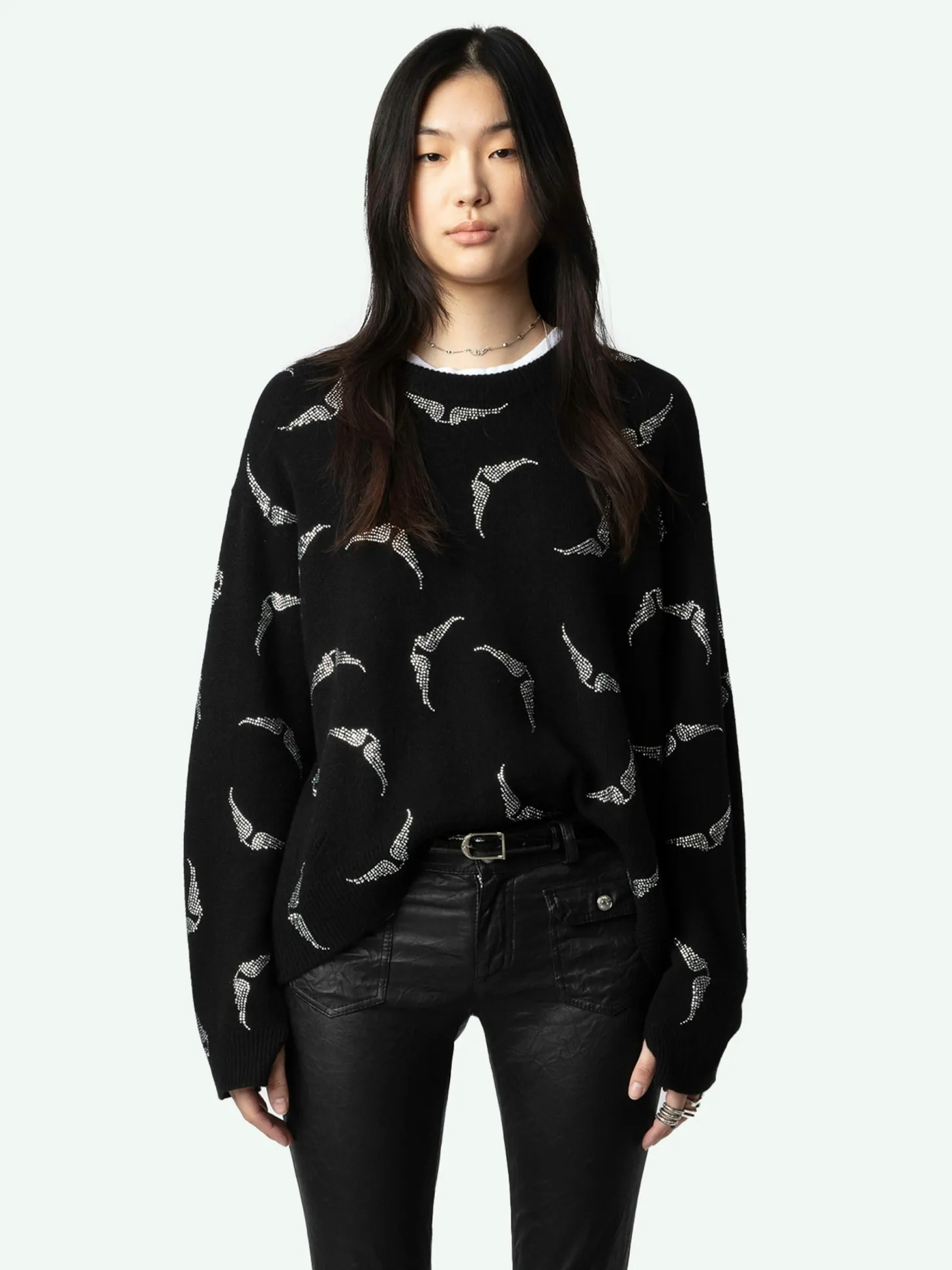 Best Zadig & Voltaire Markus Diamanté Wings Cashmere SweaterNEW Black