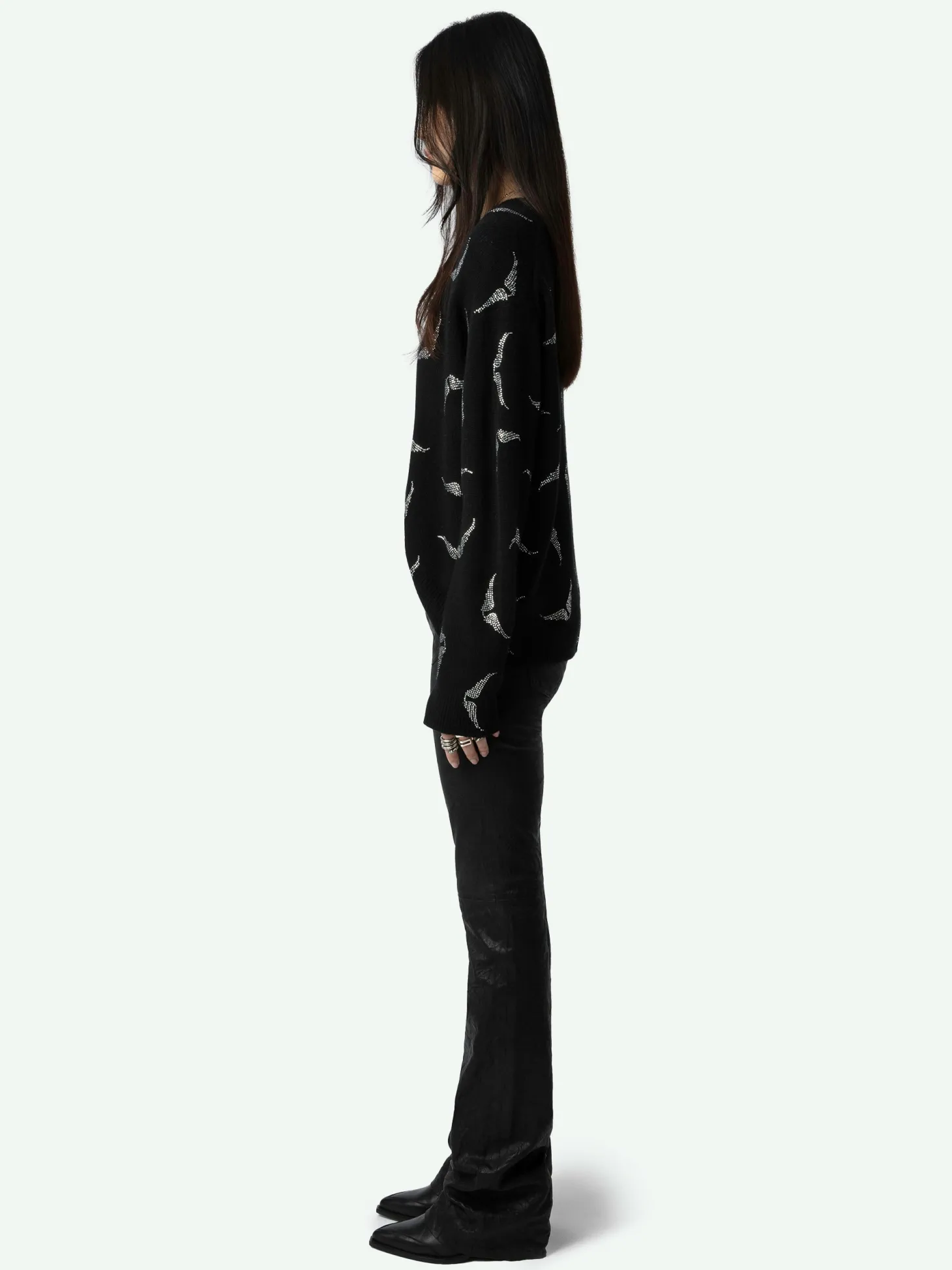 Best Zadig & Voltaire Markus Diamanté Wings Cashmere SweaterNEW Black