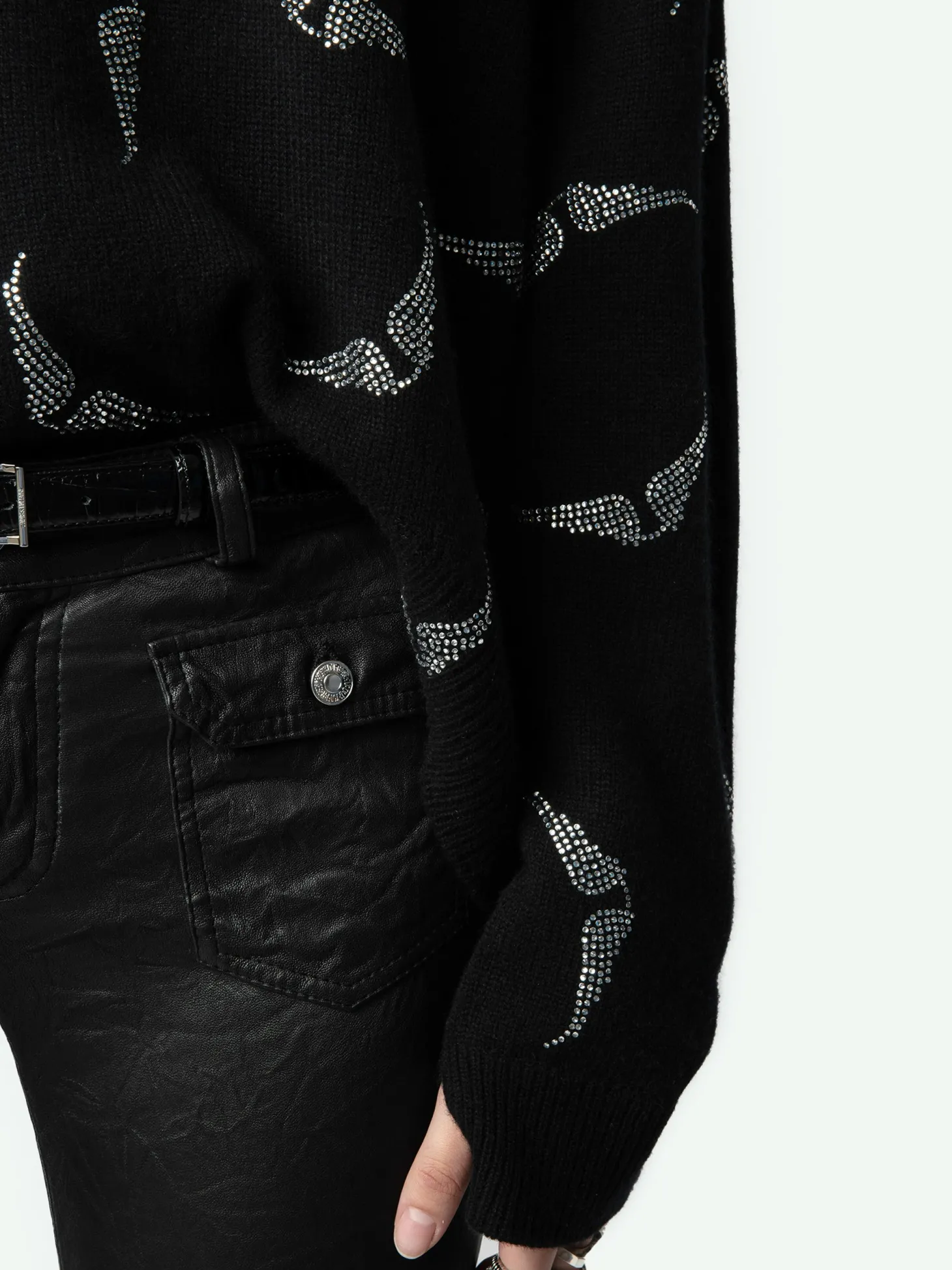 Best Zadig & Voltaire Markus Diamanté Wings Cashmere SweaterNEW Black