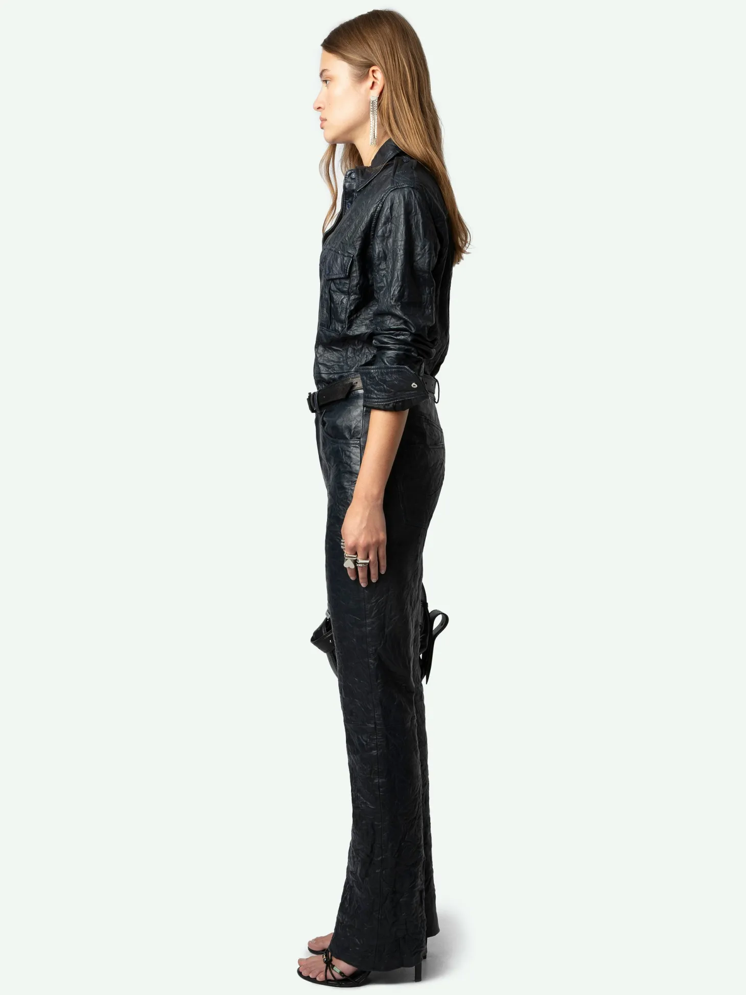 Fashion Zadig & Voltaire Poete Leather PantsNEW Encre