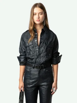 Fashion Zadig & Voltaire Poete Leather PantsNEW Encre