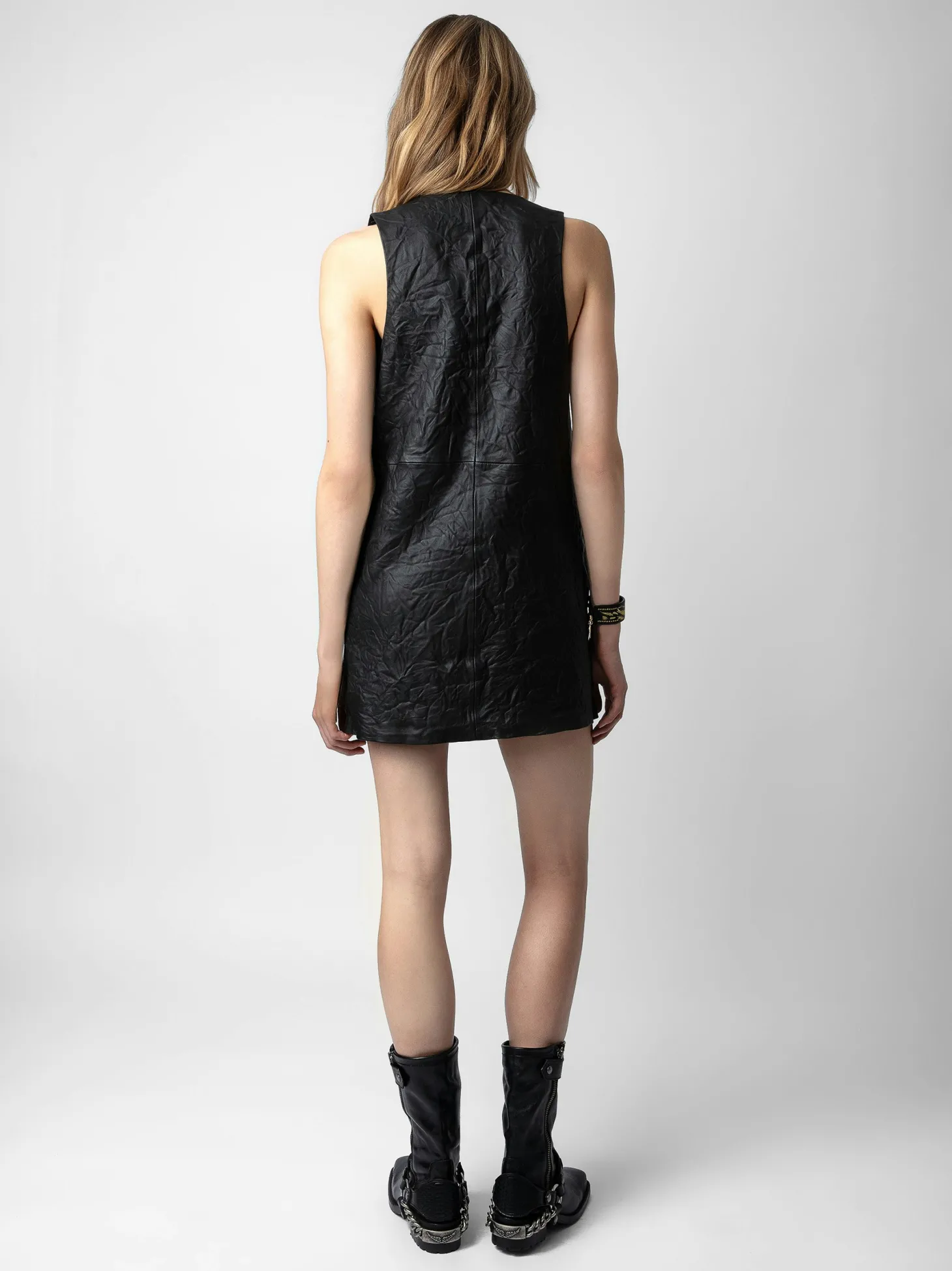 Sale Zadig & Voltaire Rasha Crinkled Leather Dress Black