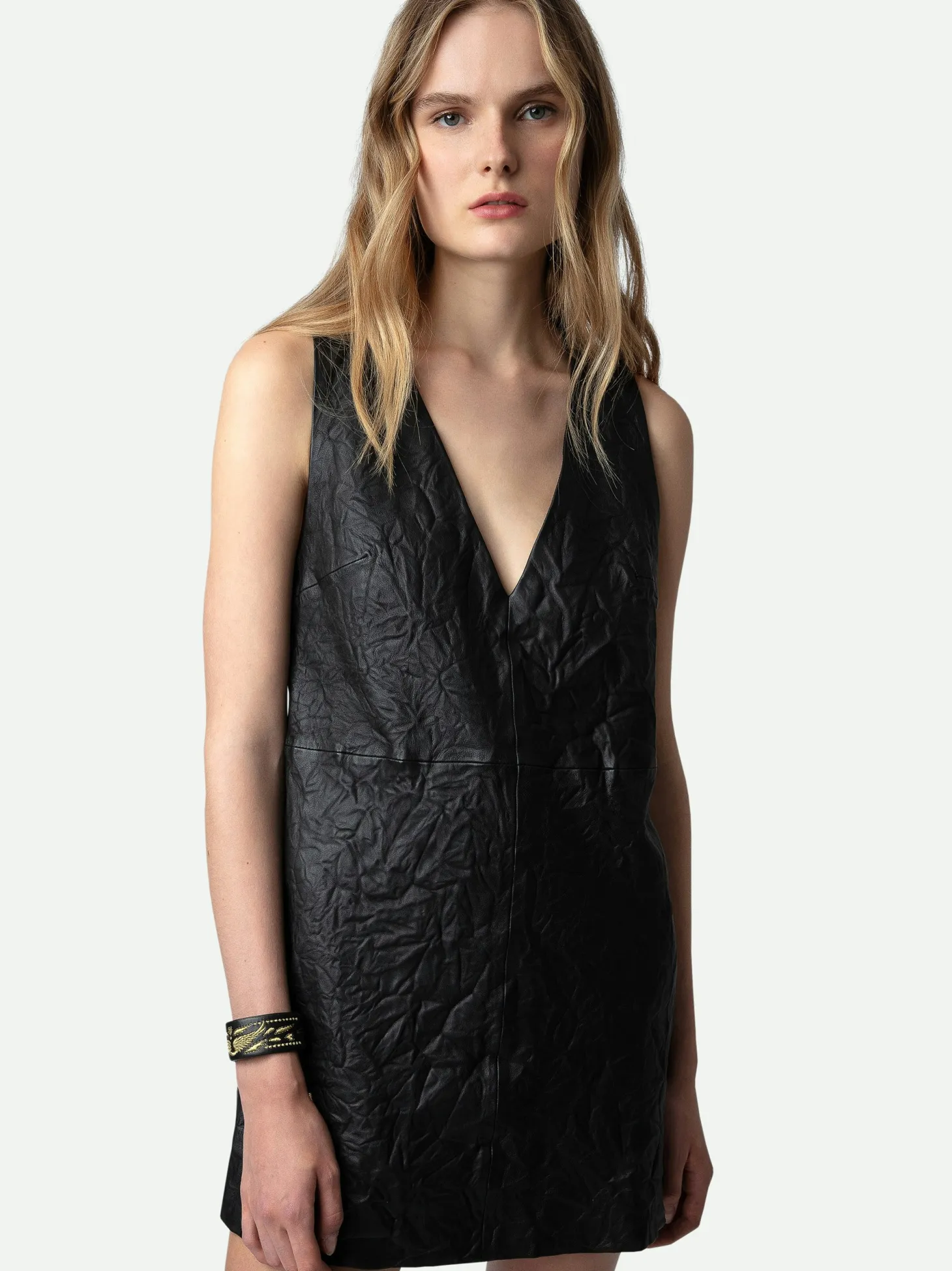 Sale Zadig & Voltaire Rasha Crinkled Leather Dress Black