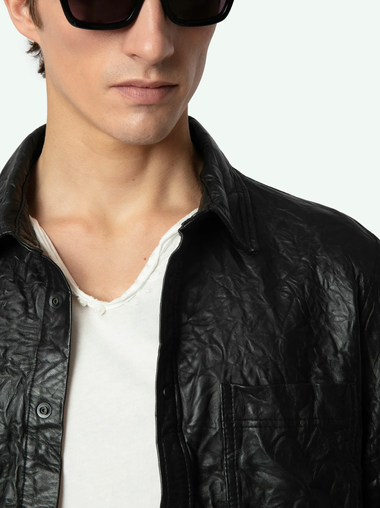 Best Sale Zadig & Voltaire Serge Leather Shirt Black