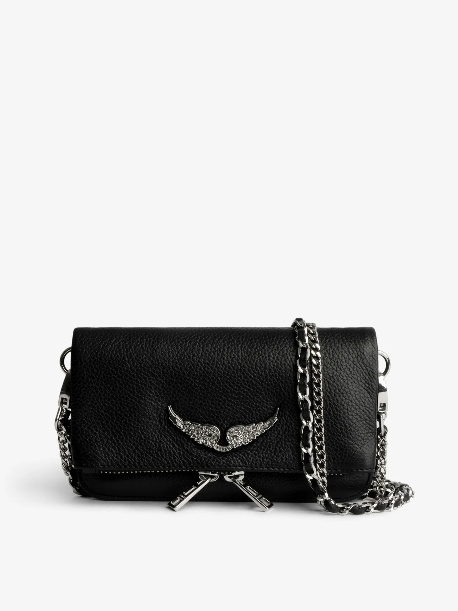Fashion Zadig & Voltaire Swing Your Wings Rock Nano ClutchICONIC Noirsilver