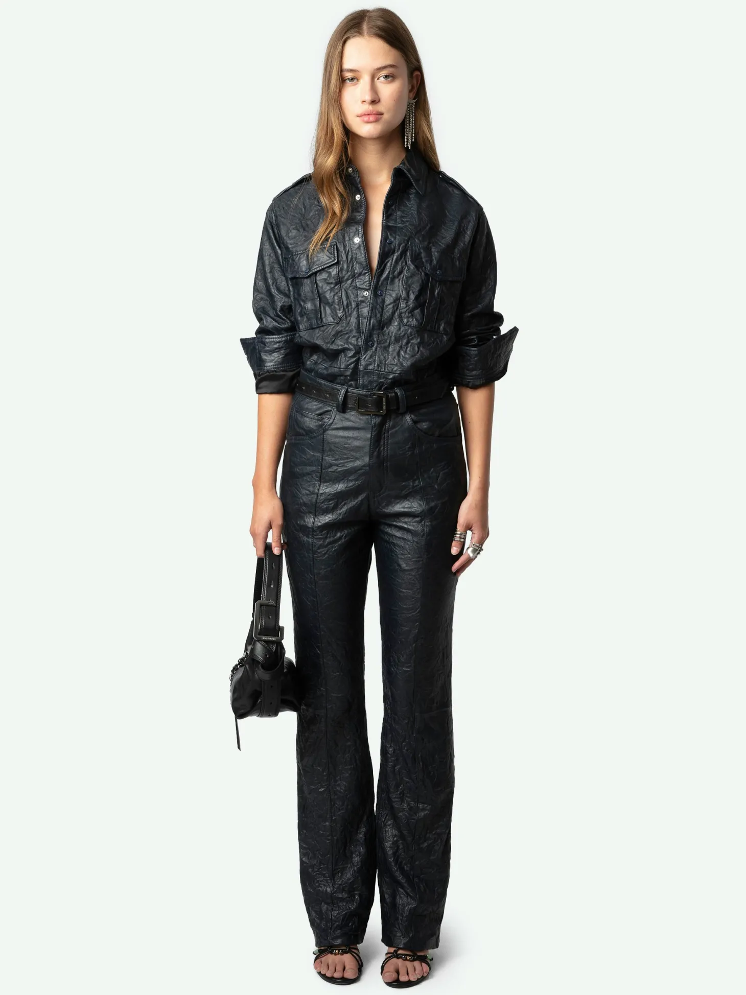 Best Sale Zadig & Voltaire Taska Leather ShirtNEW Encre