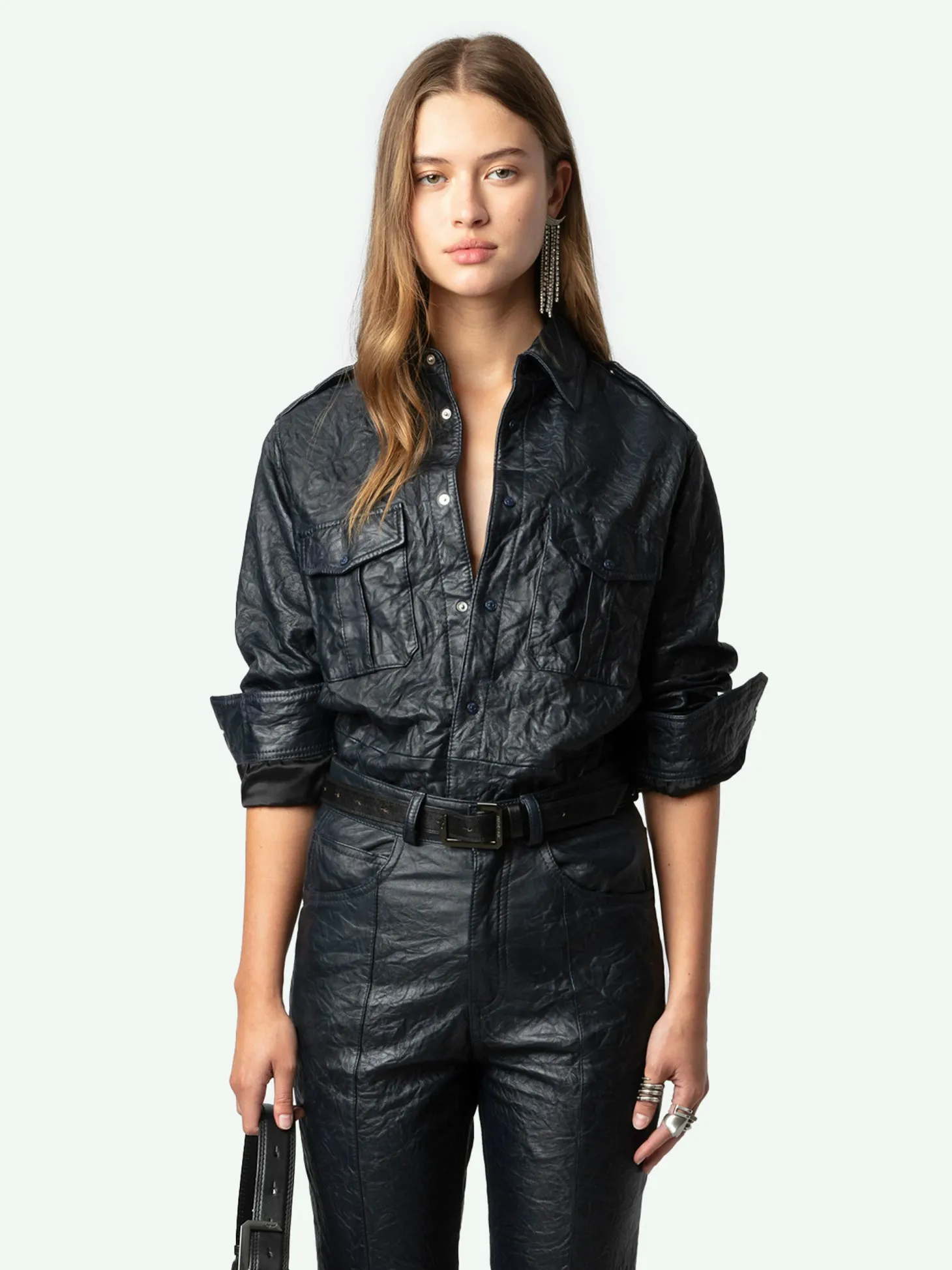 Best Sale Zadig & Voltaire Taska Leather ShirtNEW Encre