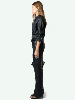 Best Sale Zadig & Voltaire Taska Leather ShirtNEW Encre