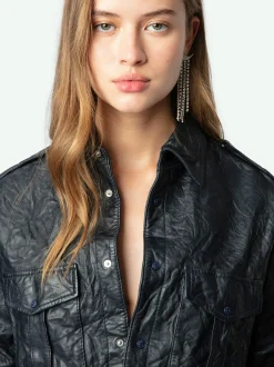 Best Sale Zadig & Voltaire Taska Leather ShirtNEW Encre