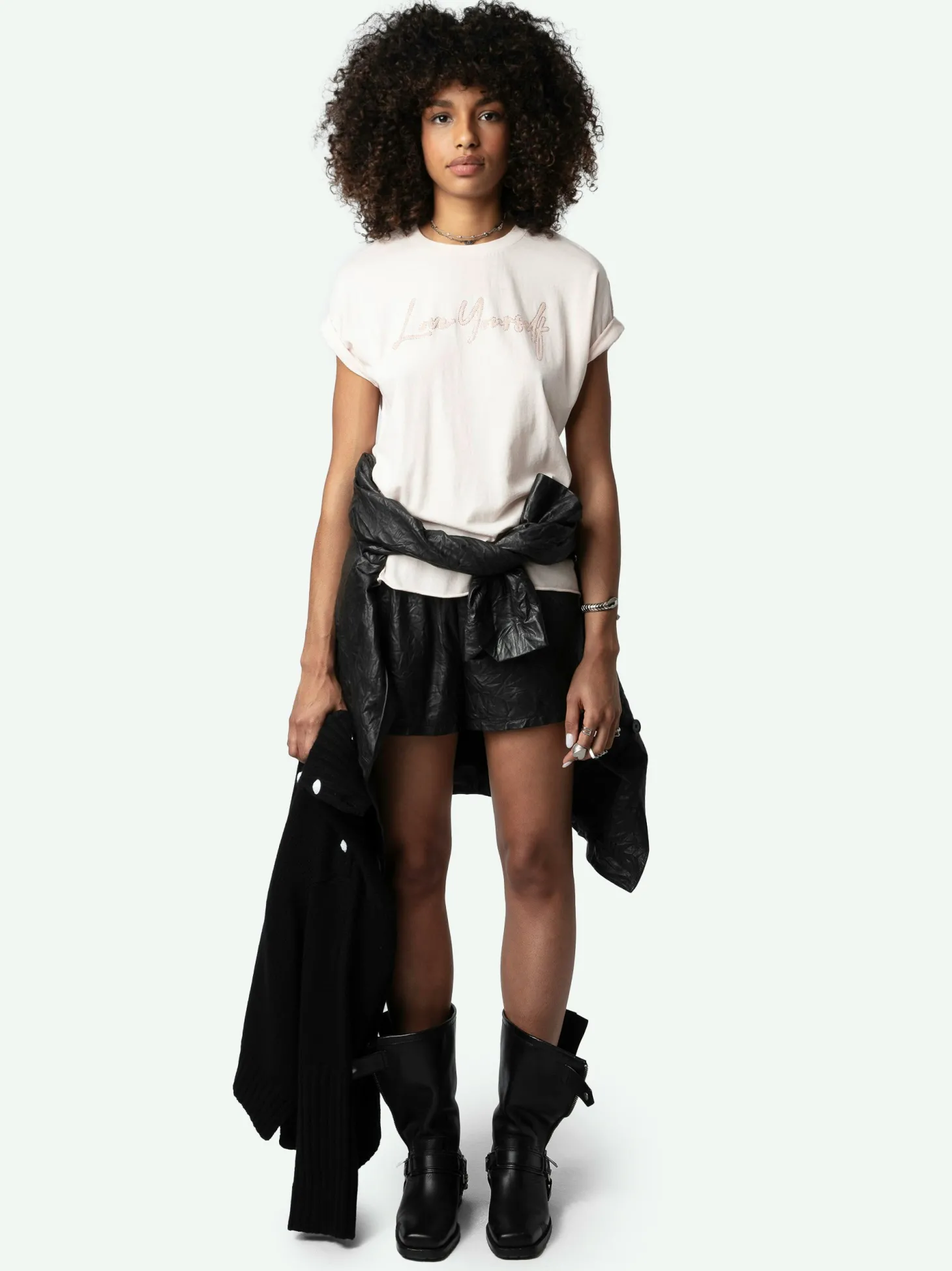 New Zadig & Voltaire Tommer Love Yourself Diamanté T-shirt Sweet