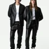 Cheap Zadig & Voltaire Valfried Leather Blazer Black
