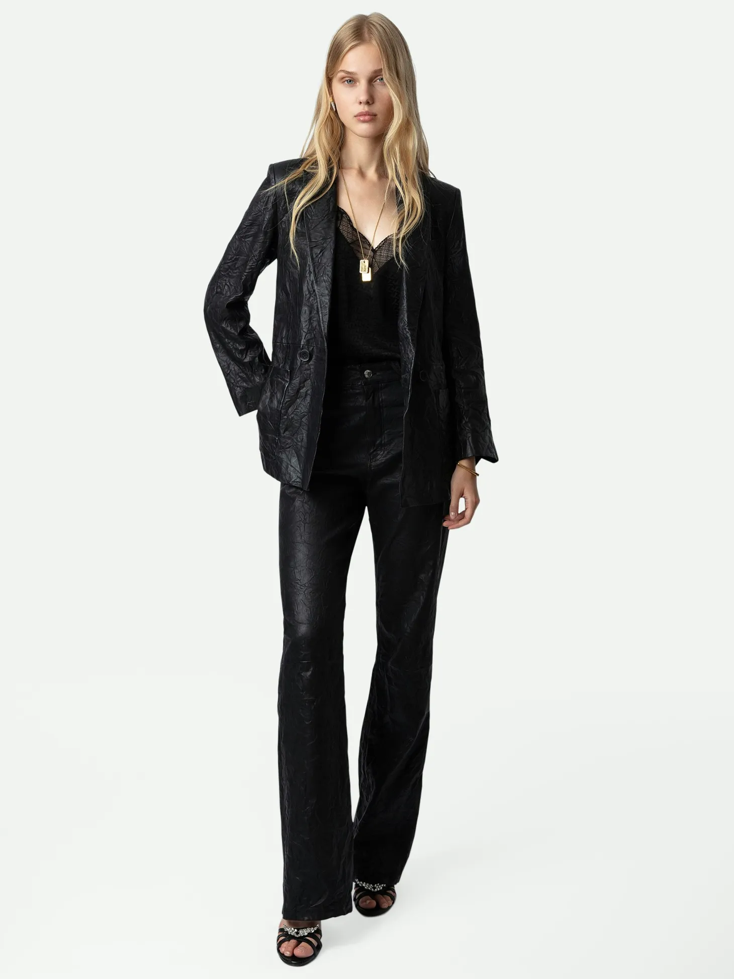 Best Sale Zadig & Voltaire Visco Crinkled Leather JacketICONIC Black