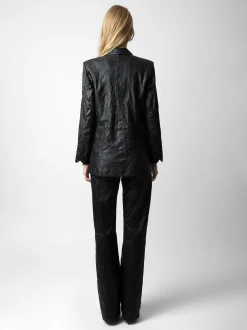 Best Sale Zadig & Voltaire Visco Crinkled Leather JacketICONIC Black