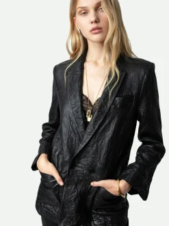 Best Sale Zadig & Voltaire Visco Crinkled Leather JacketICONIC Black