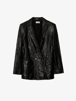 Best Sale Zadig & Voltaire Visco Crinkled Leather JacketICONIC Black