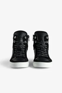 Online Zadig & Voltaire ZV1747 High Flash High-Top Crinkled Sneakers Black