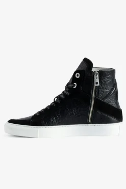 Online Zadig & Voltaire ZV1747 High Flash High-Top Crinkled Sneakers Black